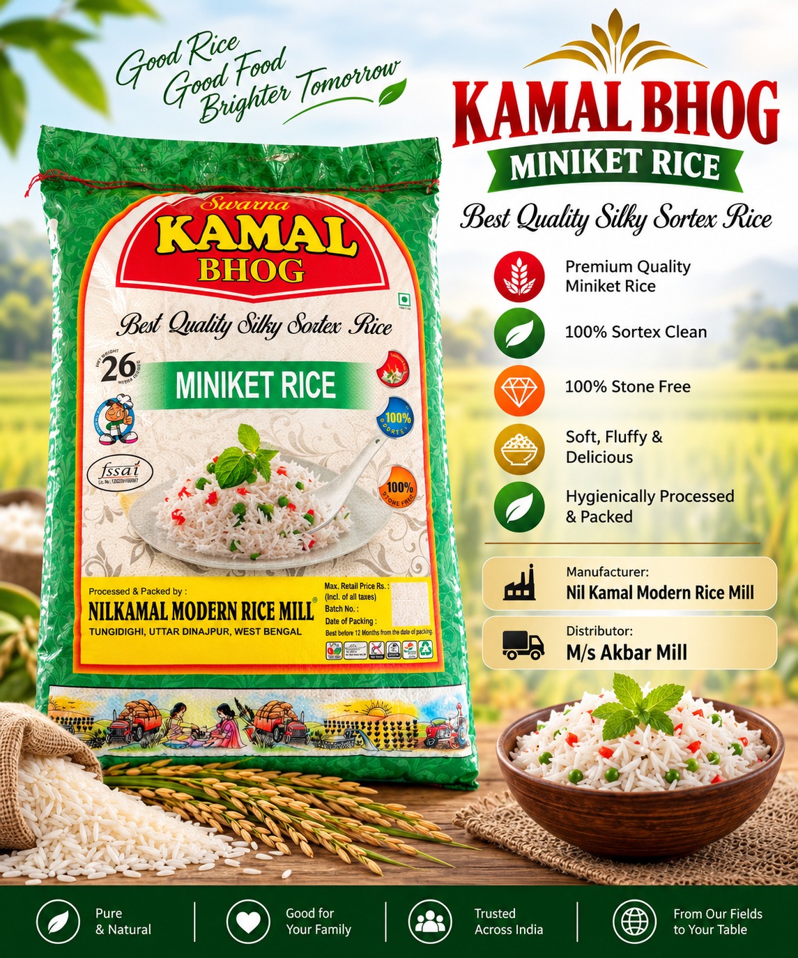 Kamal Bhog Miniket Rice product packet from Akbar Mill