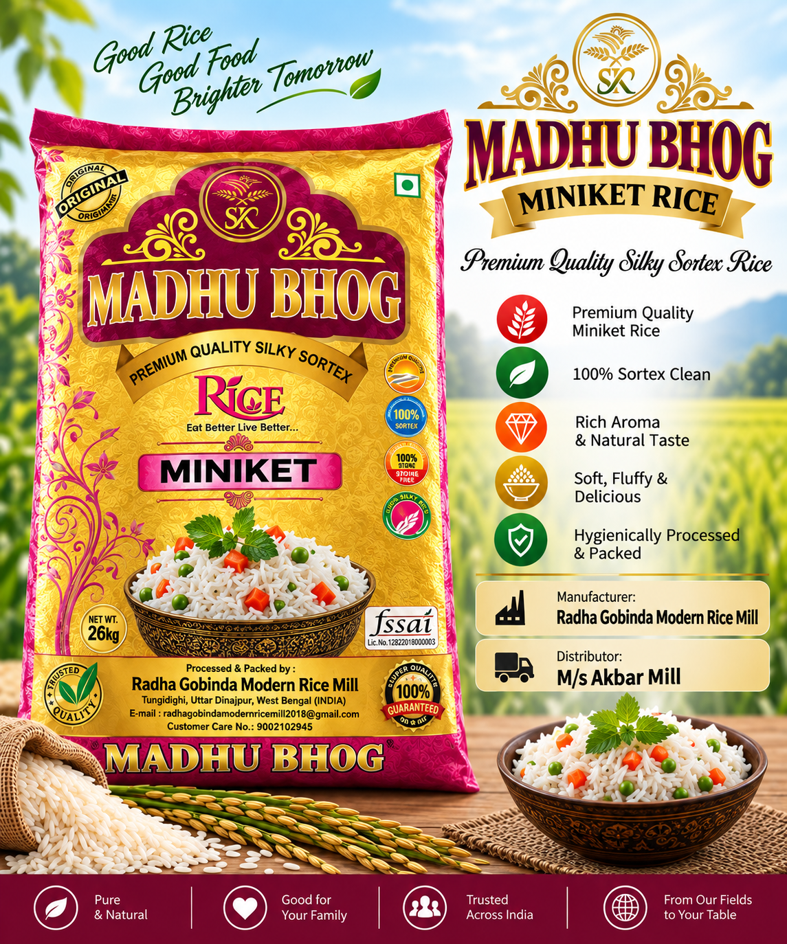 Madhu Bhog Miniket Rice product packet from Akbar Mill