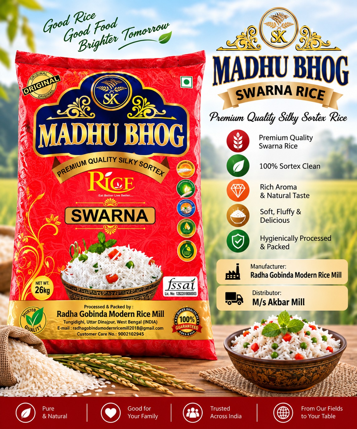 Madhu Bhog Swarna Rice product packet from Akbar Mill