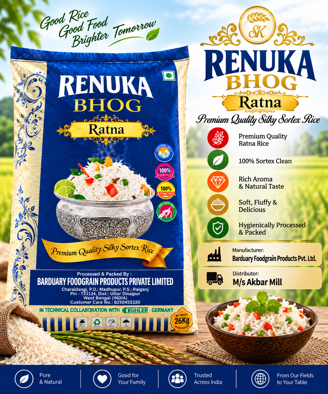 Renuka Bhog Ratna Rice product packet from Akbar Mill