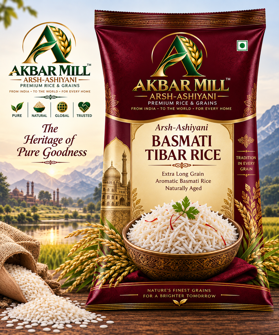 Arsh-Ashiyani Basmati Tibar Rice product packet from Akbar Mill