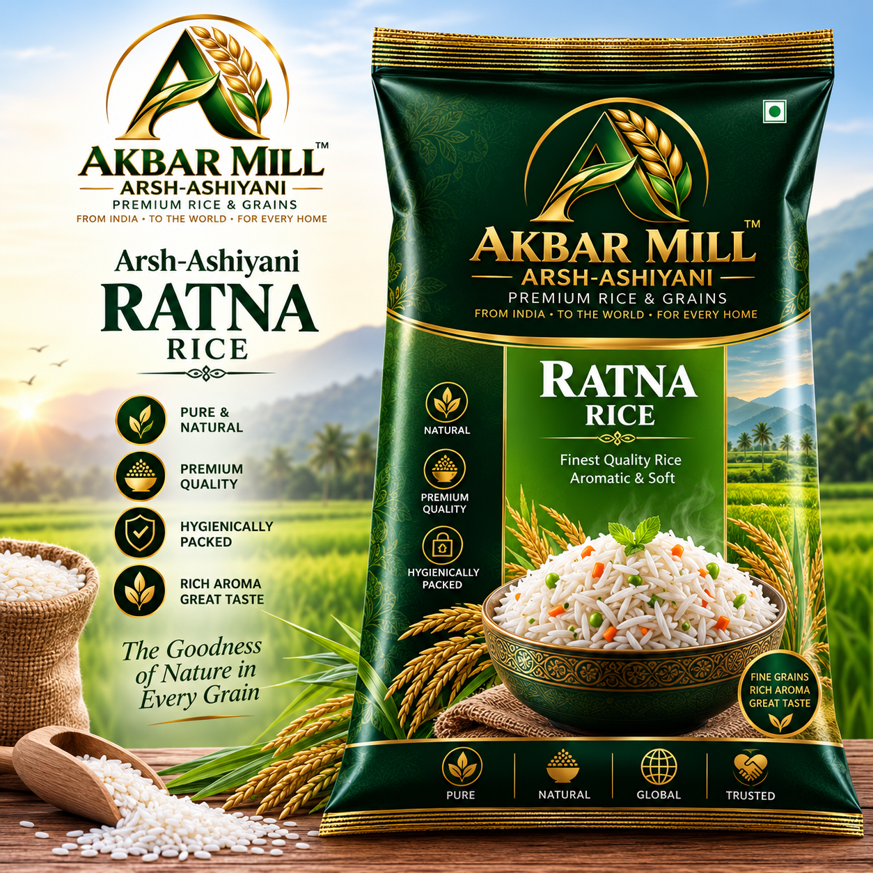Arsh-Ashiyani Ratna Rice product packet from Akbar Mill